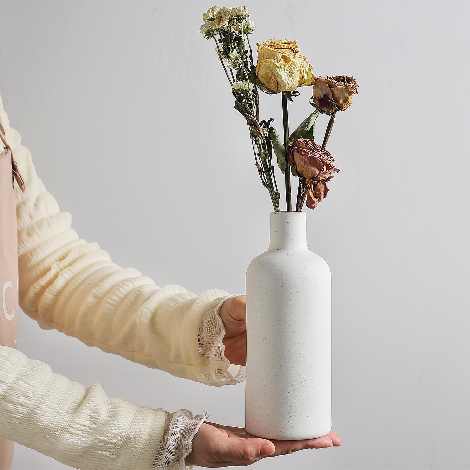Cemabt White Ceramic Vase Set - 4 Small Vases For Flowers, Unique Flower Vases For Centerpieces, Decorative Modern Vases For Hom