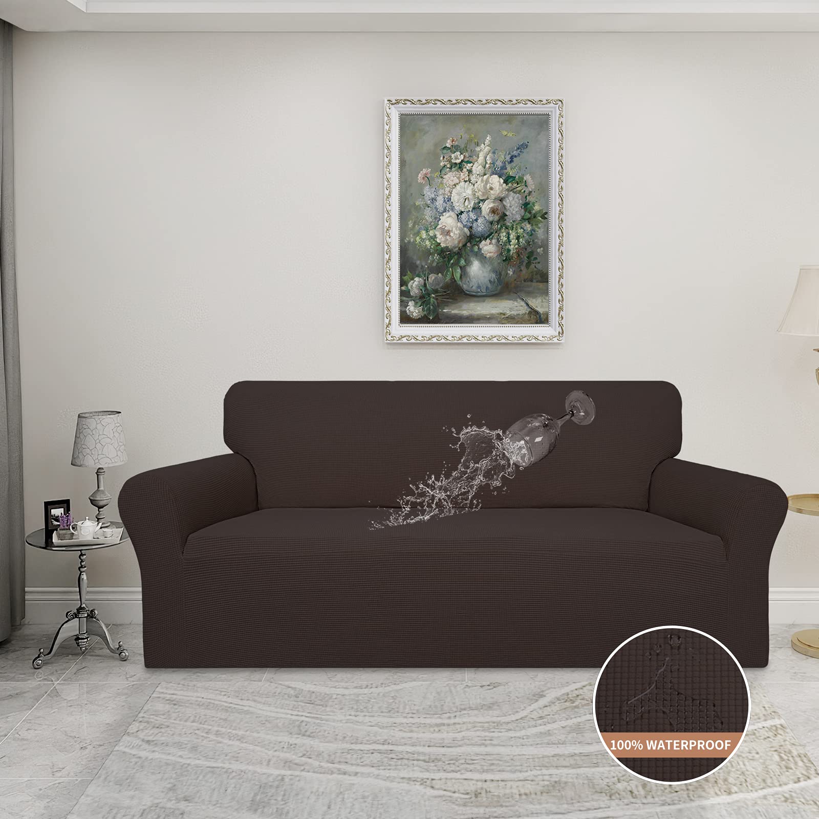 Easy-Going 100% Waterproof Couch Cover, Dual Waterproof Sofa Cover, Stretch Jacquard Sofa Slipcover, Leakproof Furniture Protector For Kids, Pets, Dog And Cat(Oversized Sofa, Chocolate)