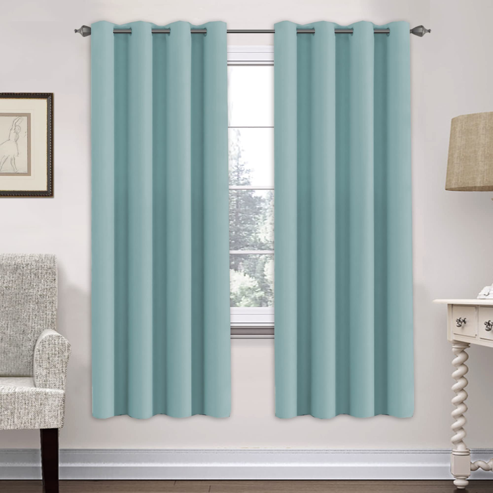 H.Versailtex Ultra Soft Microfiber Thermal Insulated Antique Copper Grommet Blackout Curtains/Window Treatment Draperies 52 By 72 - Inch For Living Room/Bedroom,Set Of 2 - Mineral Blue