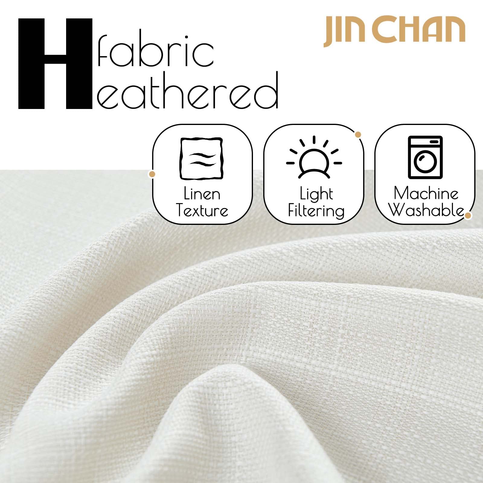 Jinchan Ivory Curtains For Living Room Bedroom Linen Textured Curtains 90 Inches Long Farmhouse Country Curtains Casual Weave Ba