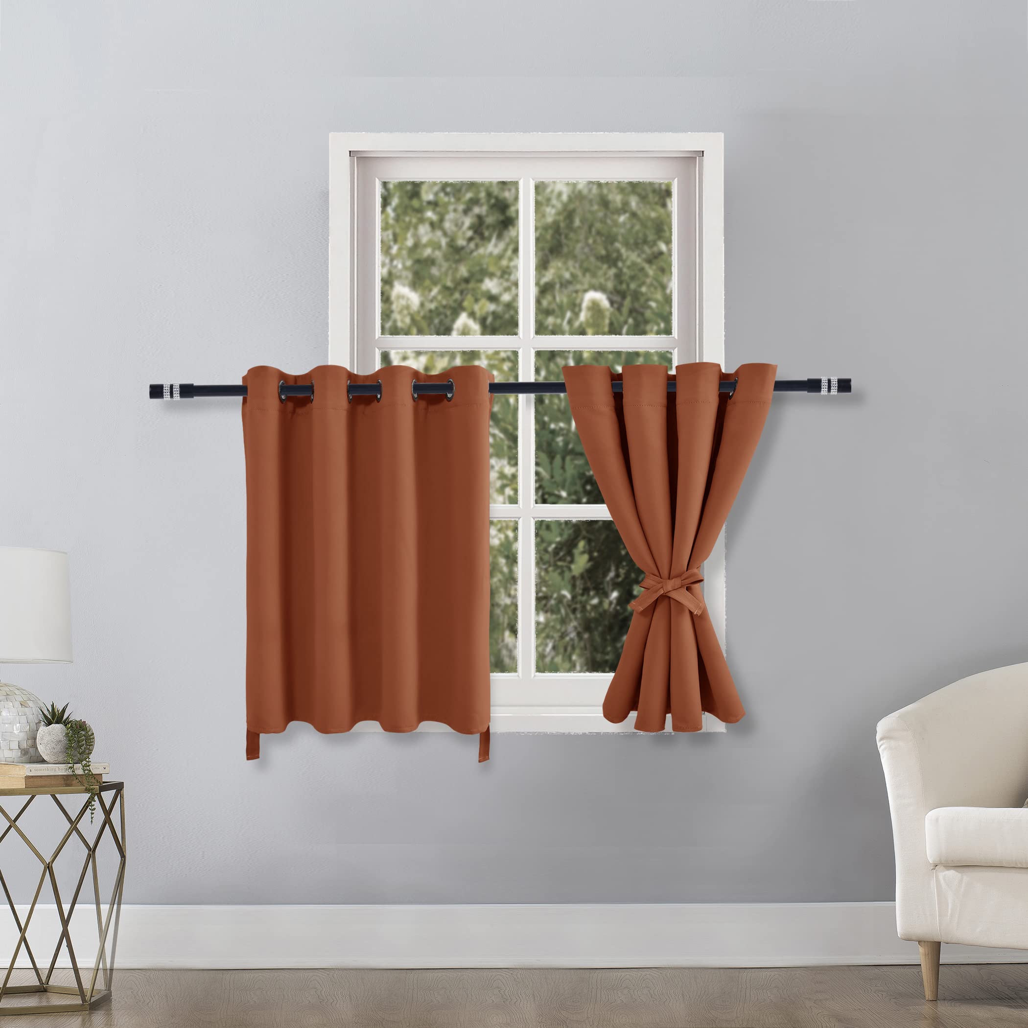 Hiasan Fall Blackout Curtains For Bedroom, 52 X 36 Inches Long - Thermal Insulated & Light Blocking Window Curtains For Living Room Home Decor, 2 Drape Panels Sewn With Tiebacks, Burnt Ochre