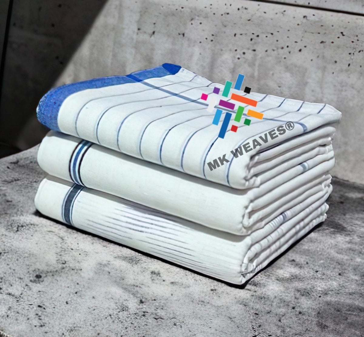 Mk weaves 100% Handloom Cotton Bath Towel Gamcha White (300 GSM / 78x165 CM) for Men & Women Pack of 3