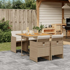 vidaXL 5-Piece Patio Dining Set with Cushions, Beige Poly Rattan, Durable Acacia Wood Tabletop, Foldable Chairs, Comfortable Outdoor Furniture, Garden/Backyard/Patio Use