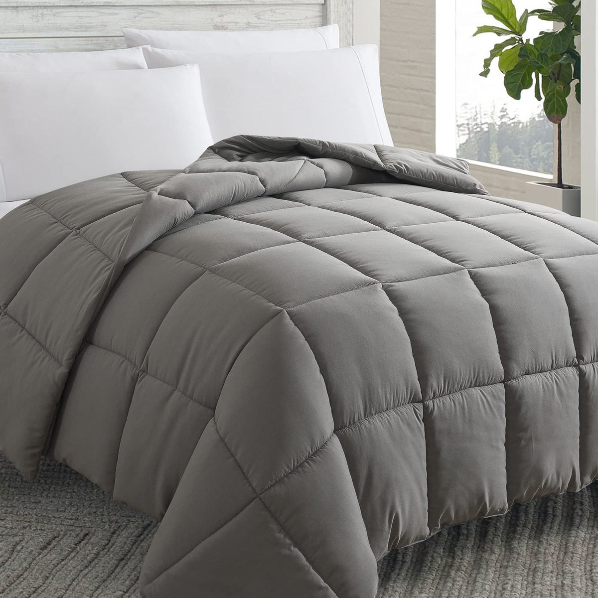 Cosybay Down Alternative Comforter (Dark Grey, Twin) - All Season Soft Quilted Twin Size Bed Comforter - Duvet Insert With Corne