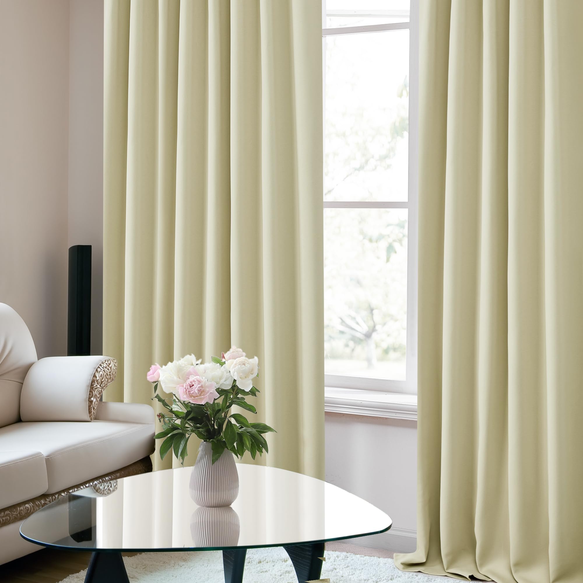 Deconovo Blackout Curtains – Room Darkening, Noise-Reducing, Thermal Insulated – Energy-Efficient Window Treatment For Bedroom, Living Room & Home Office – 2 Panels, Beige, 70W X 108L Inch