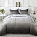 7 Pieces Grey Comforter Set King Size Gradient Black Gray White Bed In A Bag For King Bed - All Season Lightweight Microfiber Be