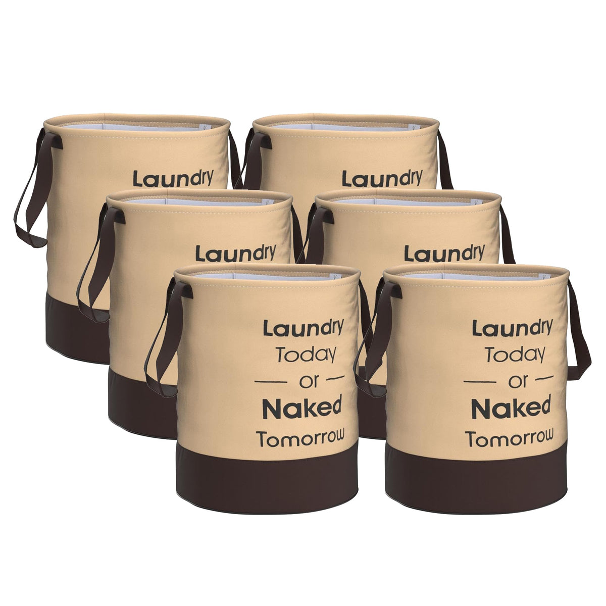 Kuber Industries Pack of 6 Waterproof Round Non Wovan Laundry Bag/Hamper|Metalic Printed With Handles|Foldable Bin & 45 Liter Ca