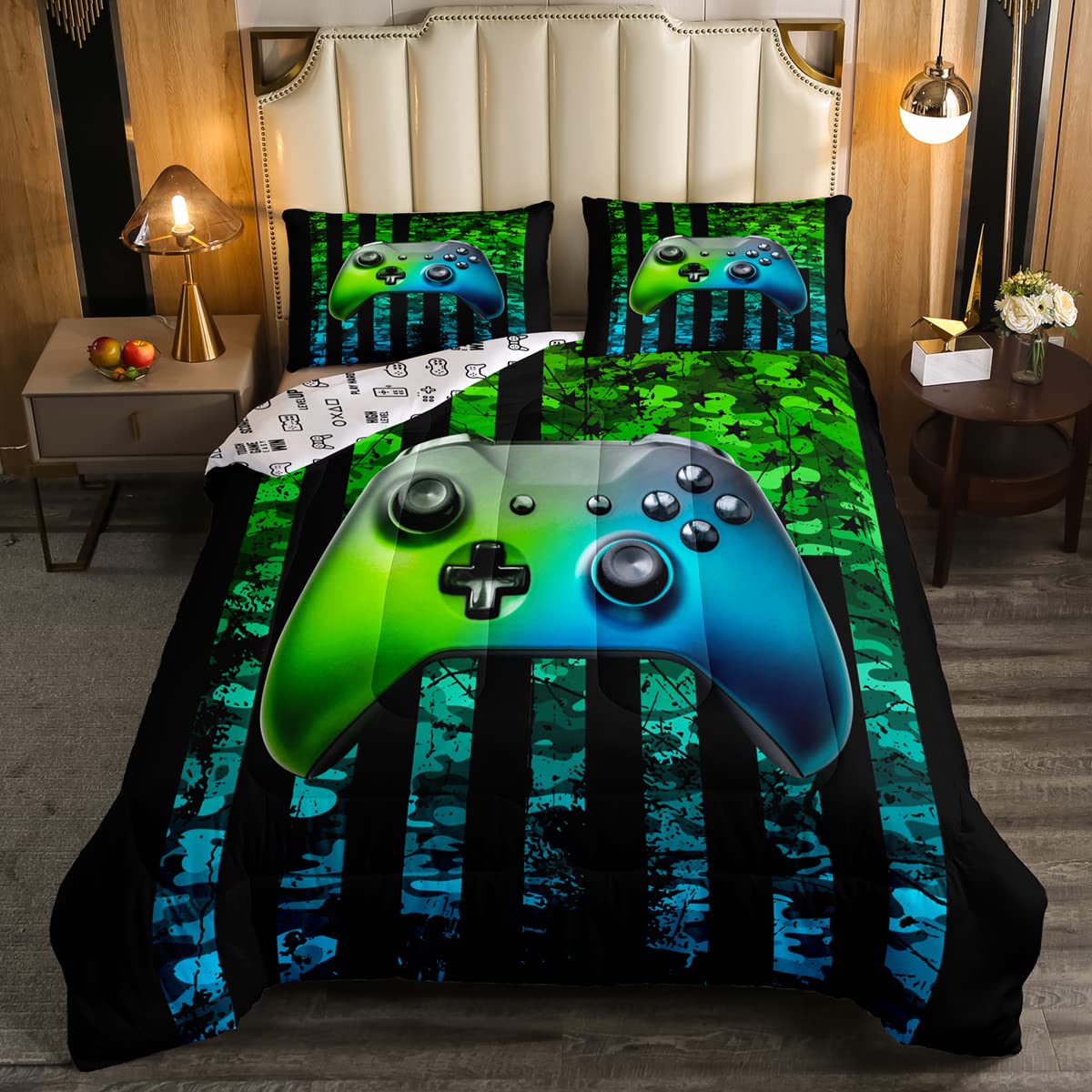 Gaming Comforter Set Full Size For Boys Kids Game Room Decor United States Bedding Set Video Game Gamer Down Comforter Camouflag