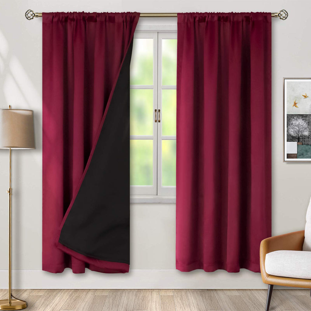 Bgment Burgundy Red Blackout Curtains For Bedroom 84 Inch Length, Rod Pocket 100% Blackout Curtains With Thermal Liner Decorate