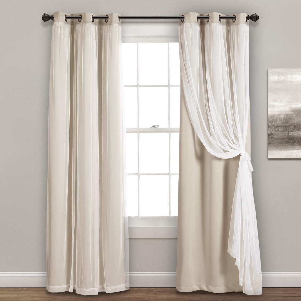 Lush Decor Sheer Grommet Curtains With Insulated Blackout Lining, Window Curtain Panels, Pair, 38'W X 95'L, Wheat - Curtain Wi