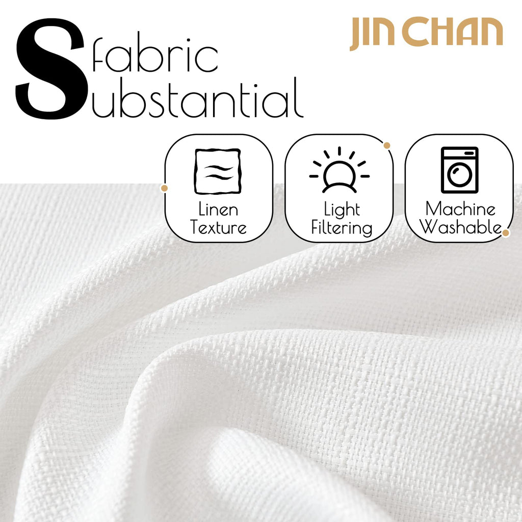 Jinchan White Curtains For Living Room Bedroom Linen Textured Curtains 90 Inches Long Farmhouse Country Curtains Casual Weave Ba