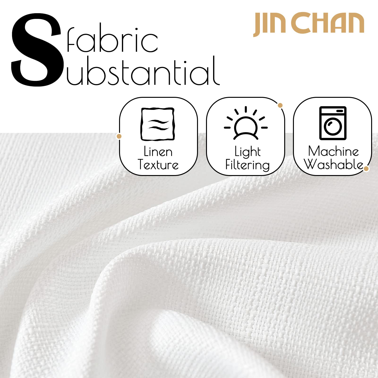 Jinchan White Curtains For Living Room Bedroom Linen Textured Curtains 90 Inches Long Farmhouse Country Curtains Casual Weave Ba