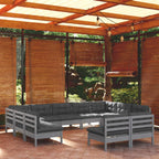vidaXL Solid Pinewood Patio Lounge Set 11 Piece with Cushions Garden Outdoor Lawn Yard Terrace Balcony Wooden Seat Seating Furniture Gray