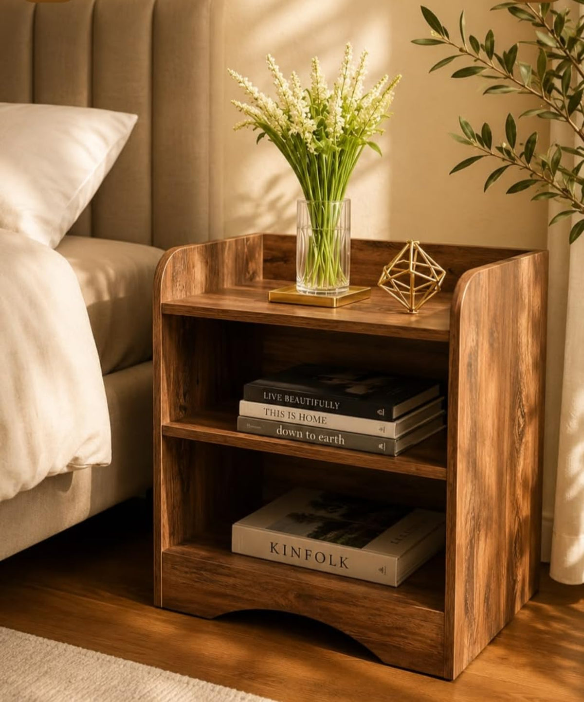 Oxmic Bedside Table Nightstand With 2 Open Shelves, 40X25X53 Cm