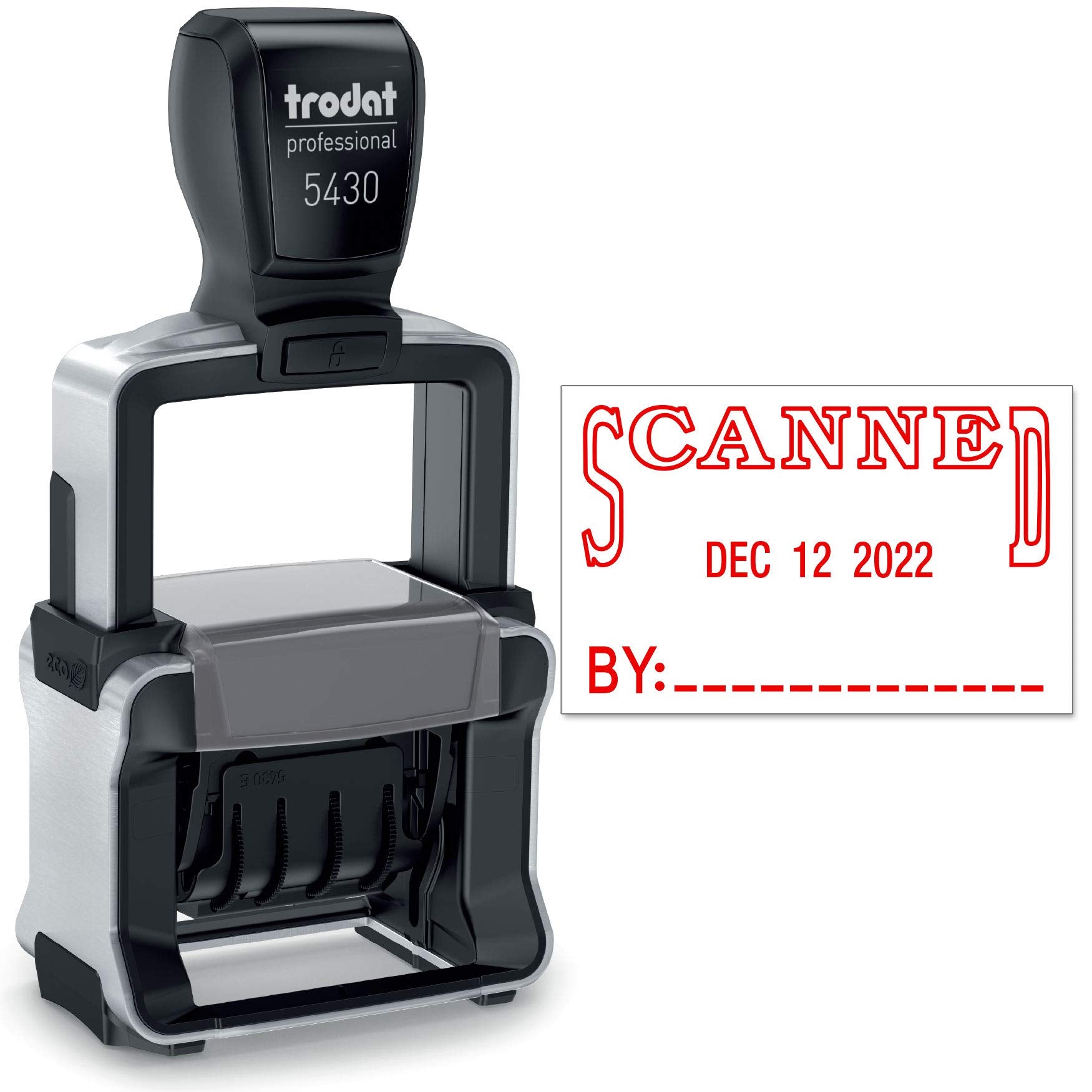 Trodat 5430 Professional Self-Inking Date Stamp With Scanned - Red Ink