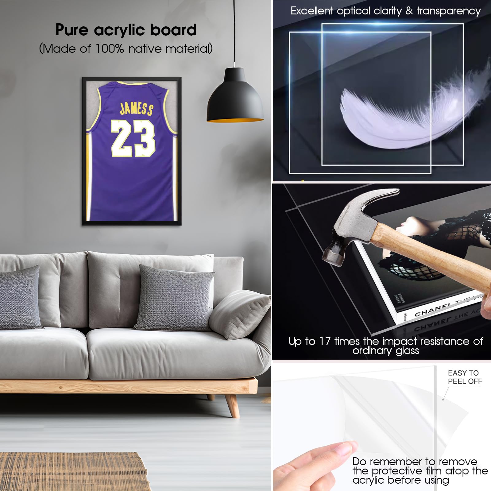 1Dot2 Shadow Box 20X30 Large Jersey Frame Display Case, Shadowbox Frames With Grade A Natural Pine Wood Acrylic For Football Bas