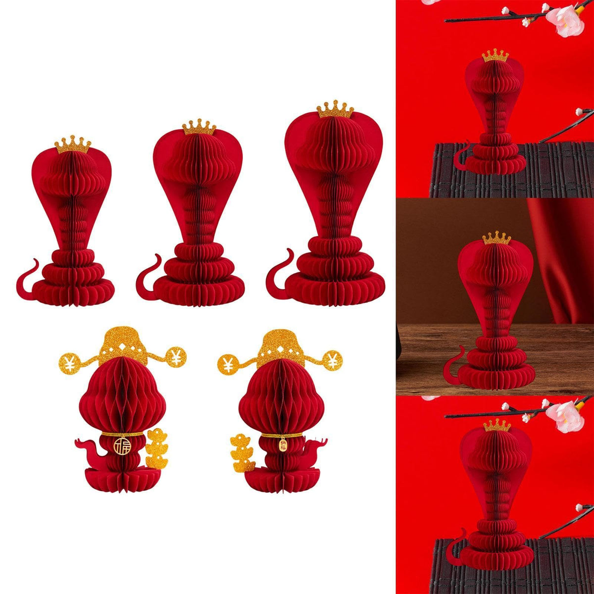 ATORSE 2025 Chinese New Year Red Origami Snake Craft for Holiday Gathering Cabinets Style A|Home & Garden | Greeting Cards & Par