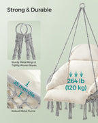 Songmics Hanging Chair, Hammock Chair With Large, Thick Cushion, Boho Swing Chair For Bedroom, Patio, Balcony, Garden, Holds Up To 264 Lb, Accessories Included, Dove Gray And Cream White Ugdc042M11