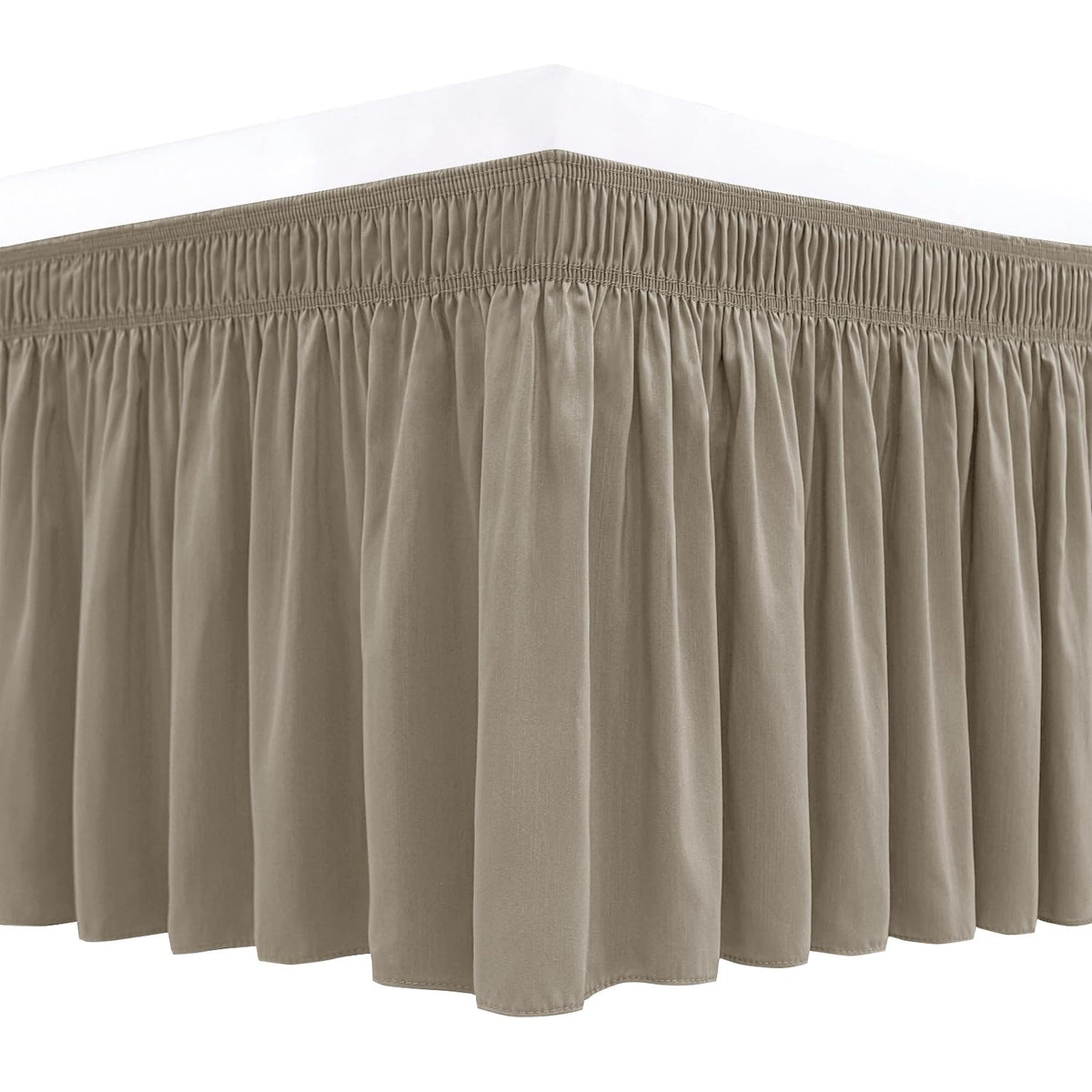 Biscaynebay Wrap Around Bed Skirts For Full & Full Xl Beds 15' Drop, Taupe Adjustable Elastic Dust Ruffles Easy Fit Wrinkle & F