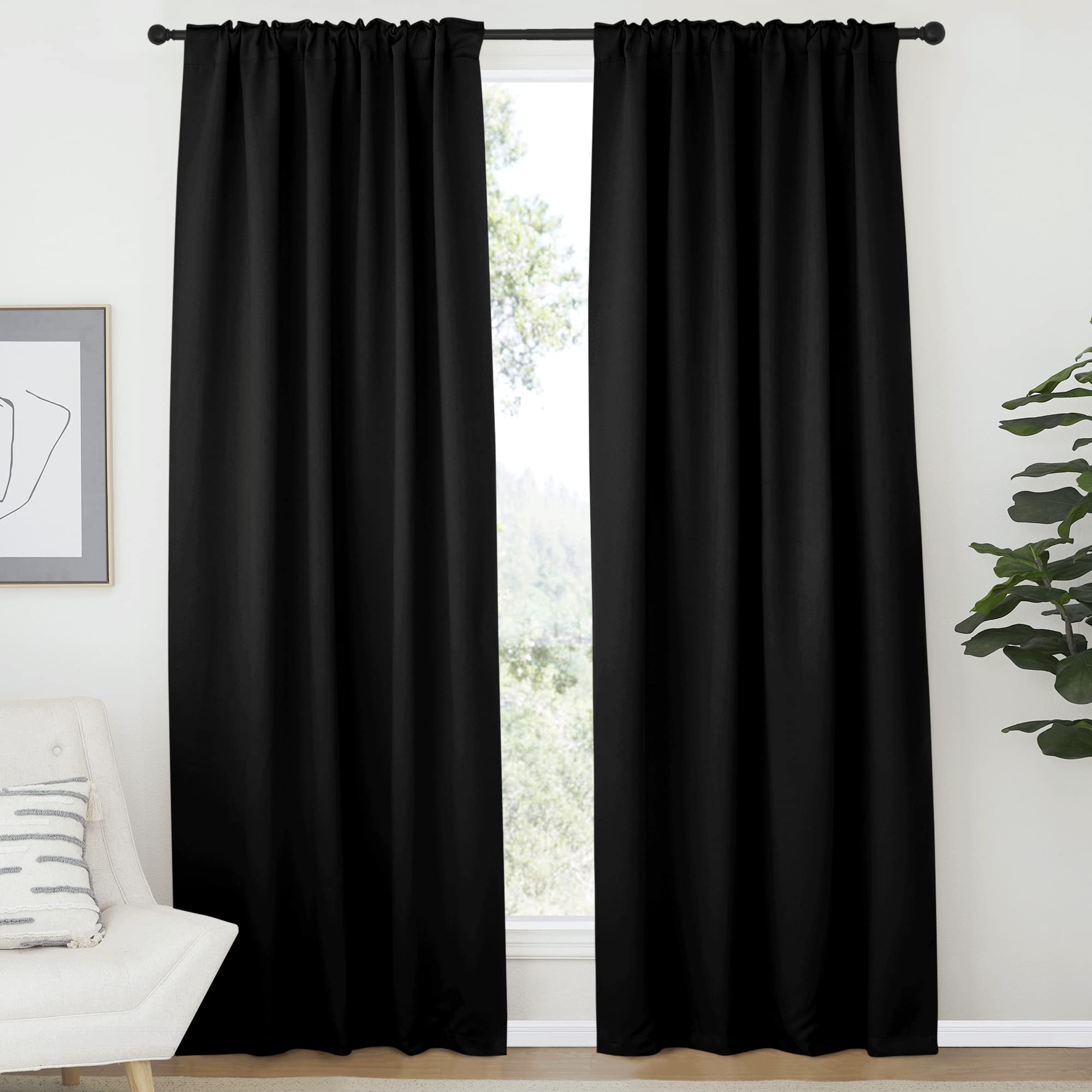 Nicetown Halloween Black Blackout Living Room Curtains 84 Inches Long, Black Out Curtain Panels For Bedroom - (Black Color) W52