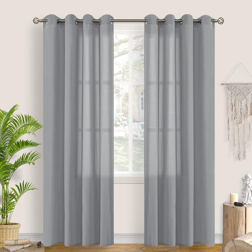 Bgment Grey Linen Look Semi Sheer Curtains For Bedroom, Grommet Light Filtering Casual Textured Privacy Curtains For Living Room