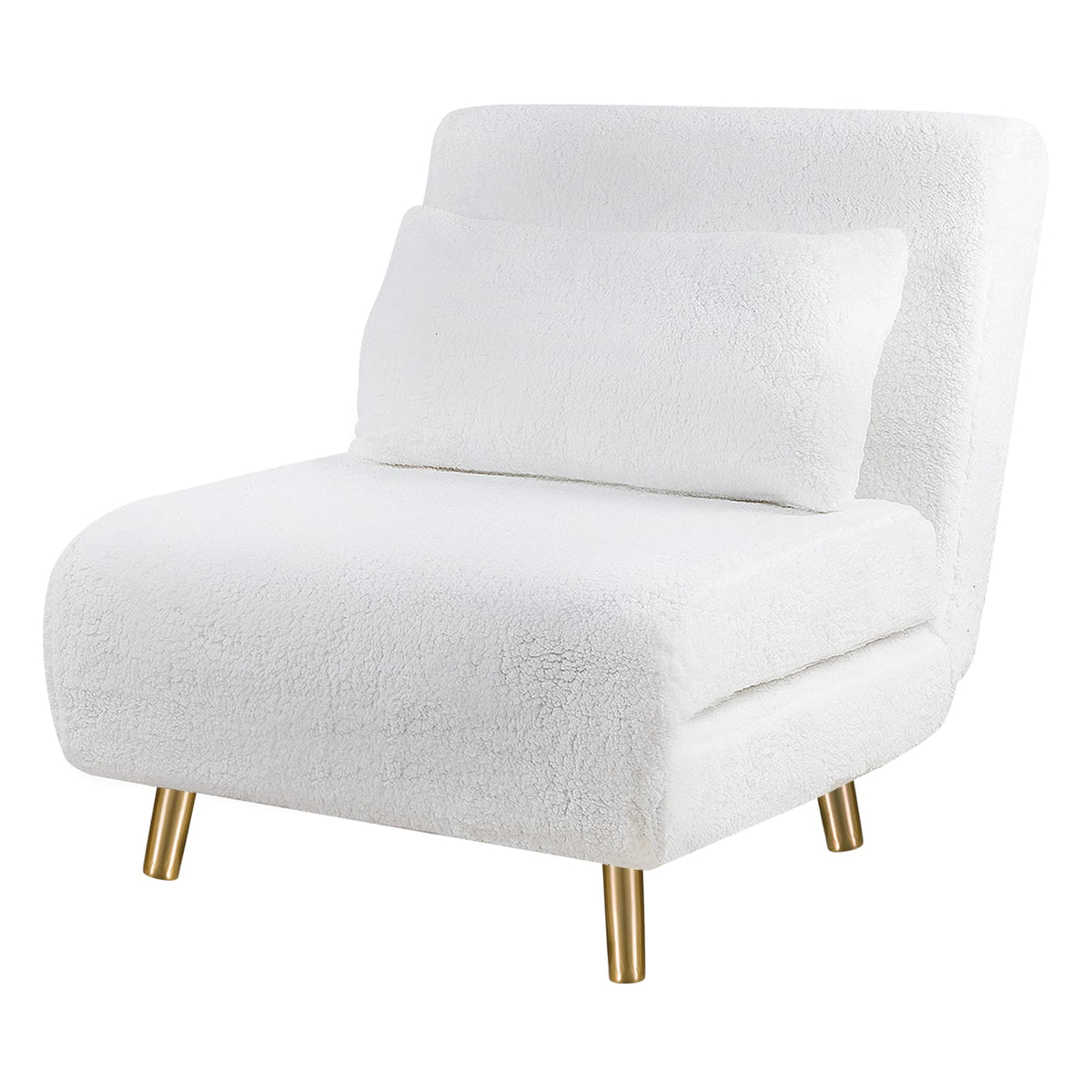 Gia Trifold Convertible Polyester Sofa Bed Chair With Removable Pillow And Legs, Set Of 1, Arctic White