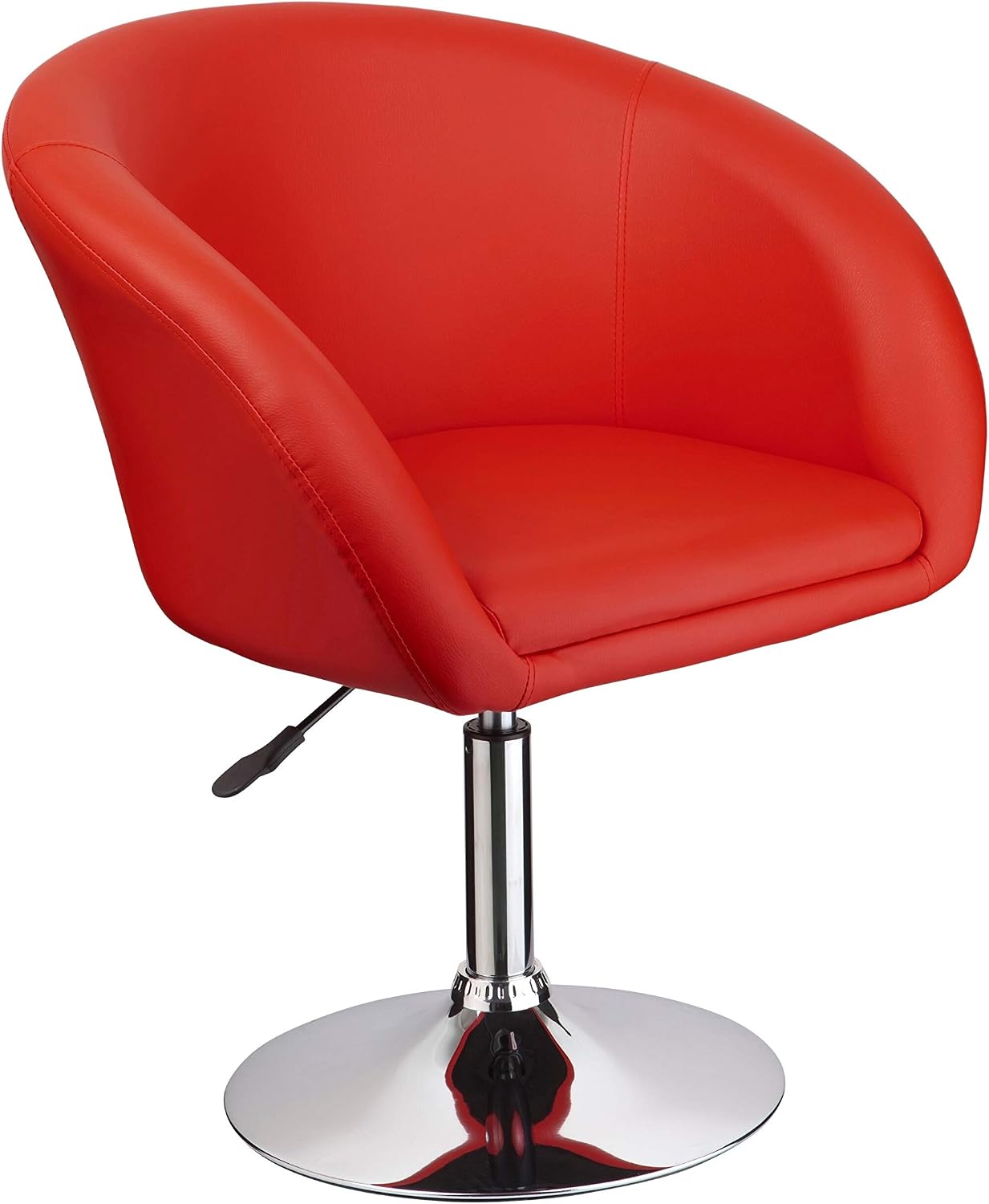 Best Master Furniture Faux Leather Swivel Coffee Chair in Red/Chrome Legs