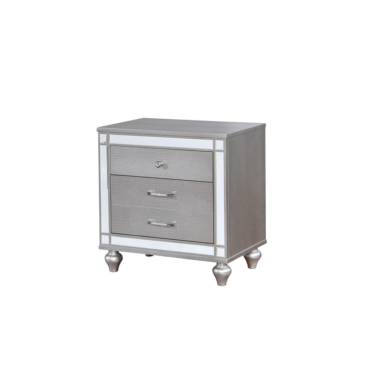 Benjara Benzara Wooden Nightstand With Mirror Accent Trim Front, Silver,
