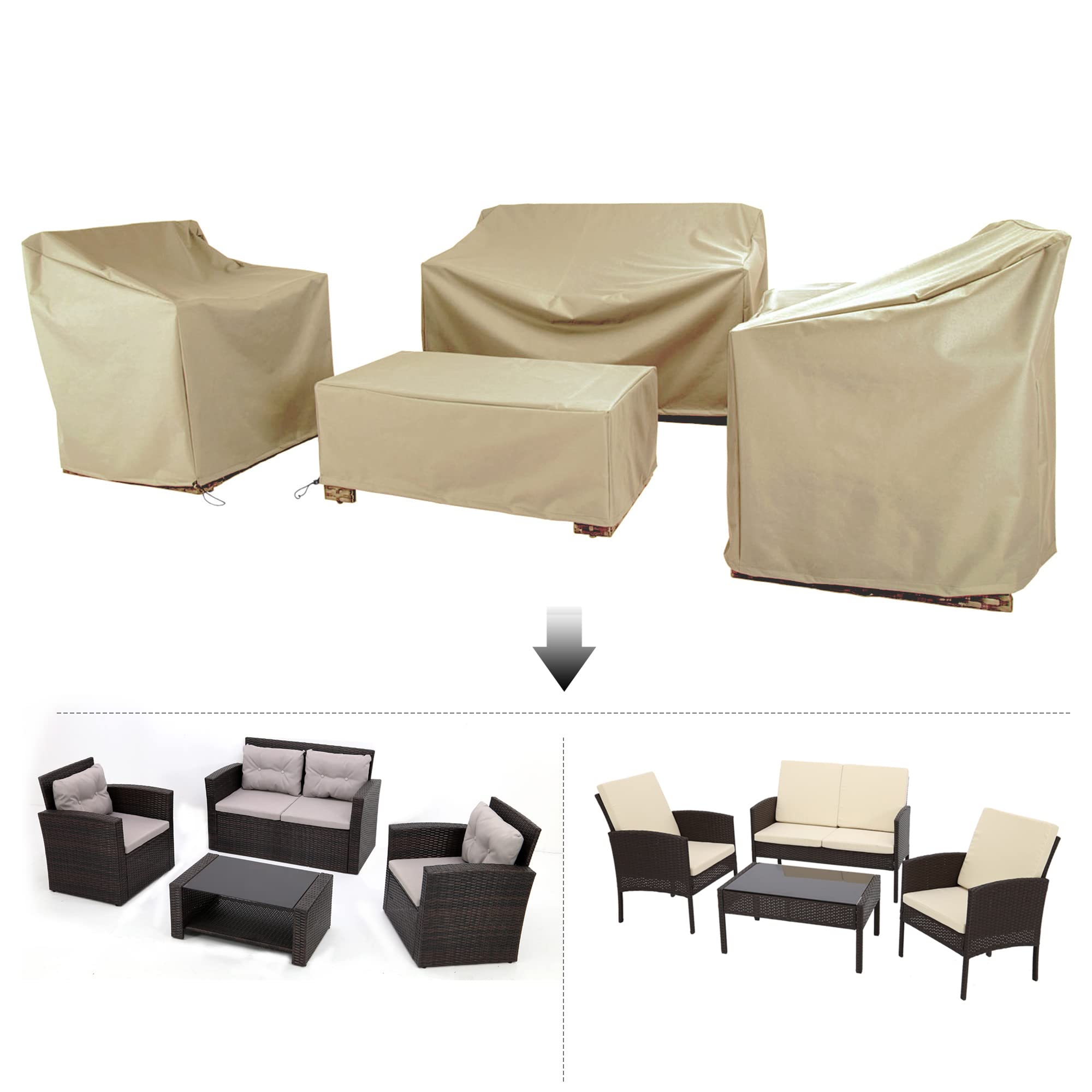 BANER GARDEN Patio Furniture Covers Set Beige 4 Piece Outdoor Conversation Set Waterproof