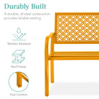 Best Choice Products Outdoor Bench 2-Person Metal Steel Benches Furniture For Garden, Patio, Porch, Entryway W/Geometric Backrest, 790Lb Capacity - Marigold