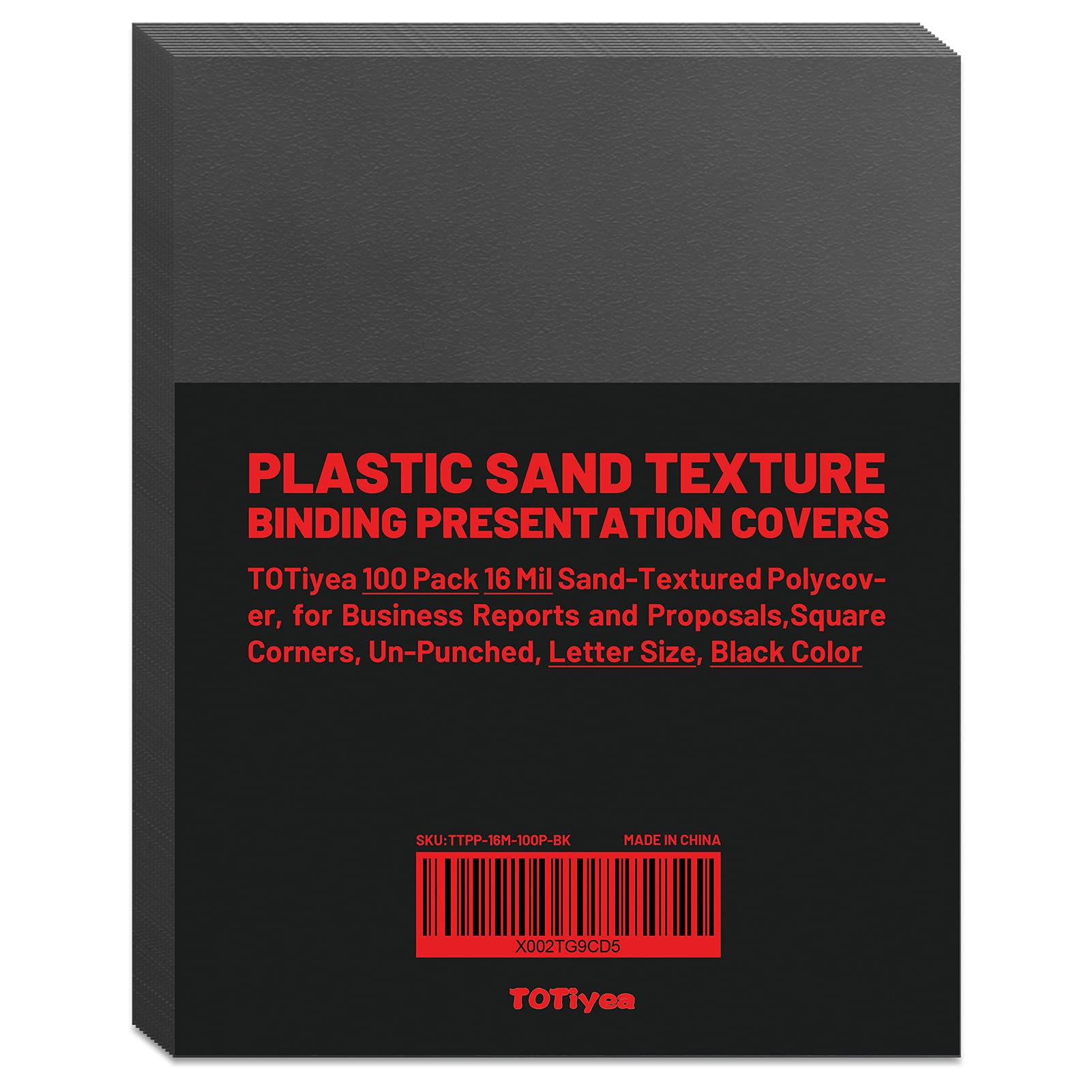 Totiyea 100 Pack 16 Mil Poly Binding Covers, Sand Texture Binding Presentation Covers, Letter Size,Square Corners,Un-Punched, Bl