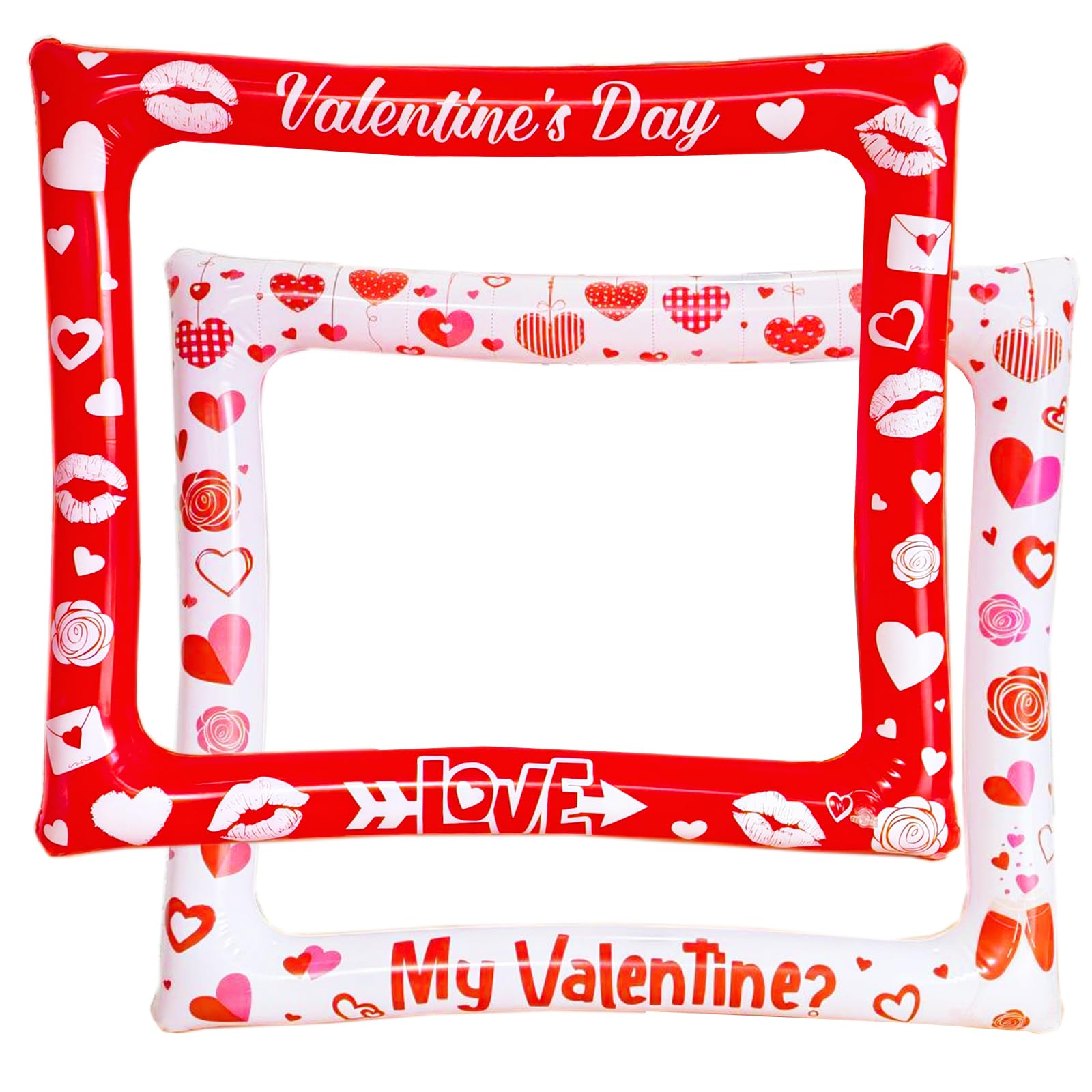 Double Sided Inflatable Valentines Day Photo Booth Frame, LMSHOWOWO Funny Valentines Photo Booth Props Selfie Props for Valentin