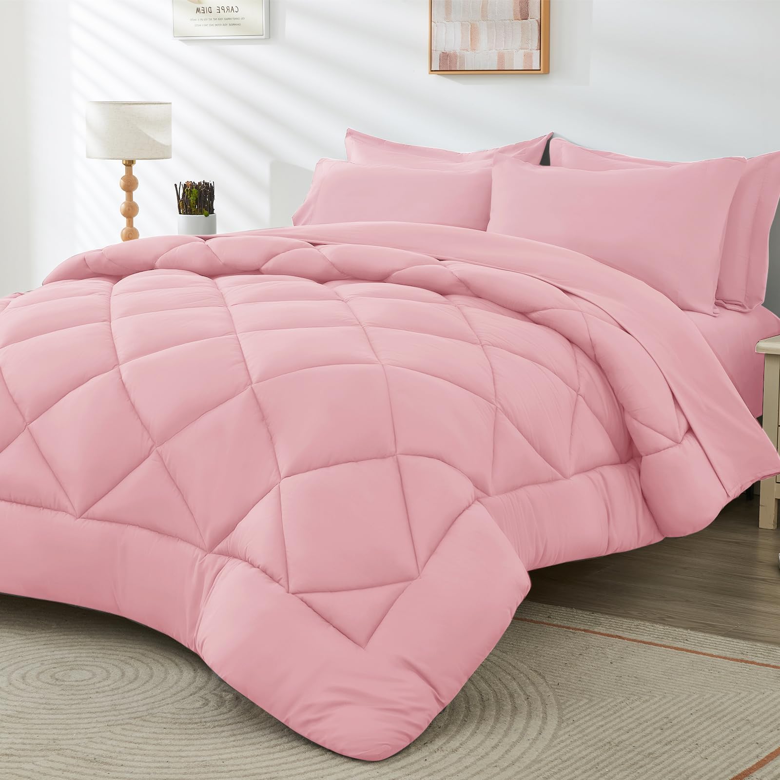Hevumyi 7 Pieces Full Comforter Set, All Season Reversible Bed In A Bag Full, Ultra Soft Full Bedding Set With Grey Comforter, F