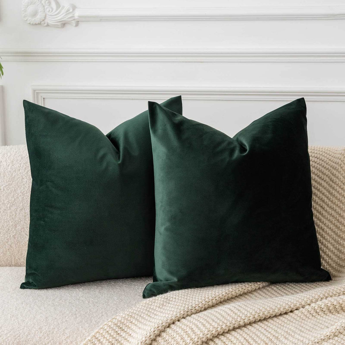 JUSPURBET 28x28 Euro Velvet Throw Pillow Covers Set of 2,Army Green