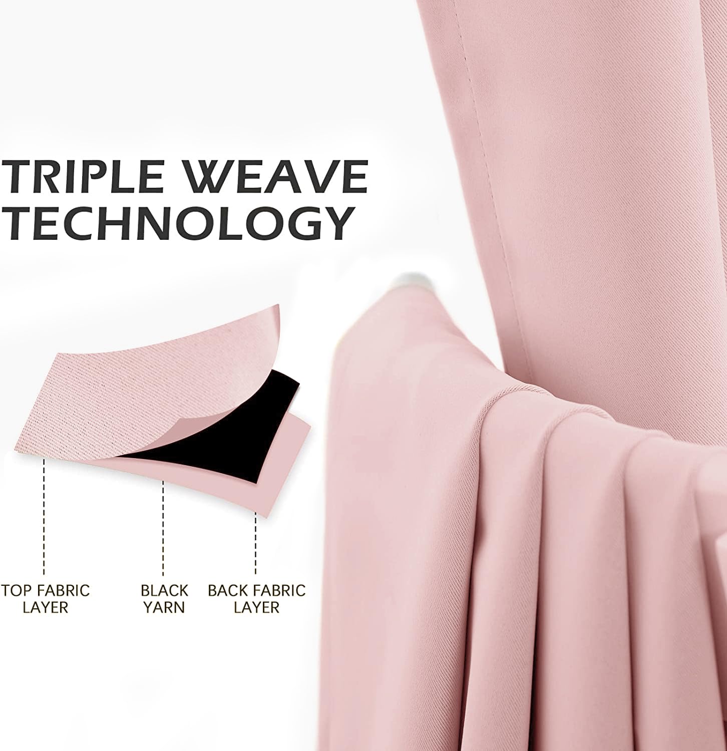 Mysky Home Pink Curtains For Living Room, 95 Inch Long Grommet Room Darkening Curtain For Kids Bedroom, Amazing Triple Weave Thermal Insulated Curtain Light Blocking, 1 Curtain Panel, 52 X 95 Inch