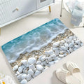 Stolven Beach Pebble Stone Print Bath Mat, Coastal Style, NonSlip Backing, Rectangular, Multicolour, 3D Digital Print