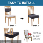 Smiry Waterproof Seat Covers For Dining Room Chairs Set Of 8, Stretch Jacquard Removable Washable Chair Seat Slipcovers Protector, No Rear Covers, Dark Grey
