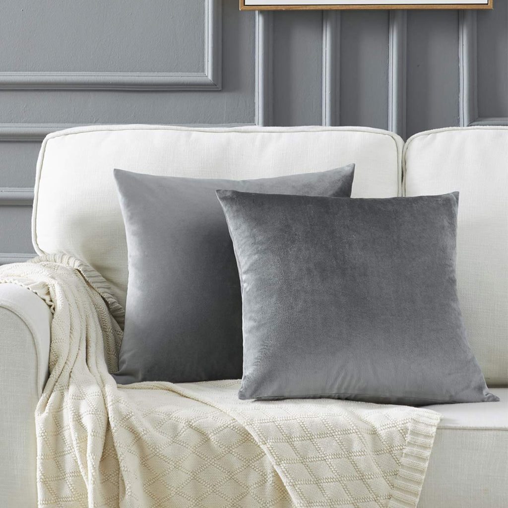 Gigizaza Deep Grey Velvet Decorative Throw Pillow Covers For Sofa Bed 2 Pack Soft Cushion Cover