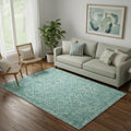 5 X 7 Green And Off White Abstract Geometric Distressed Washable Area Rug
