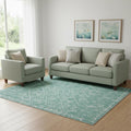 6 X 9 Green And Off White Abstract Geometric Distressed Washable Area Rug