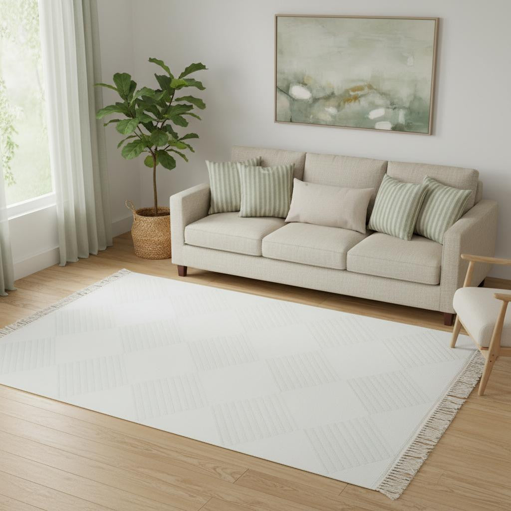 5 X 7 Green And Ivory Geometric Washable Area Rug