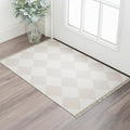 3 X 5 Blush And Ivory Geometric Washable Area Rug With Fringe