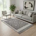 5 X 8 Gray And White Geometric Distressed Washable Area Rug