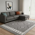 8 X 10 Gray And White Geometric Distressed Washable Area Rug