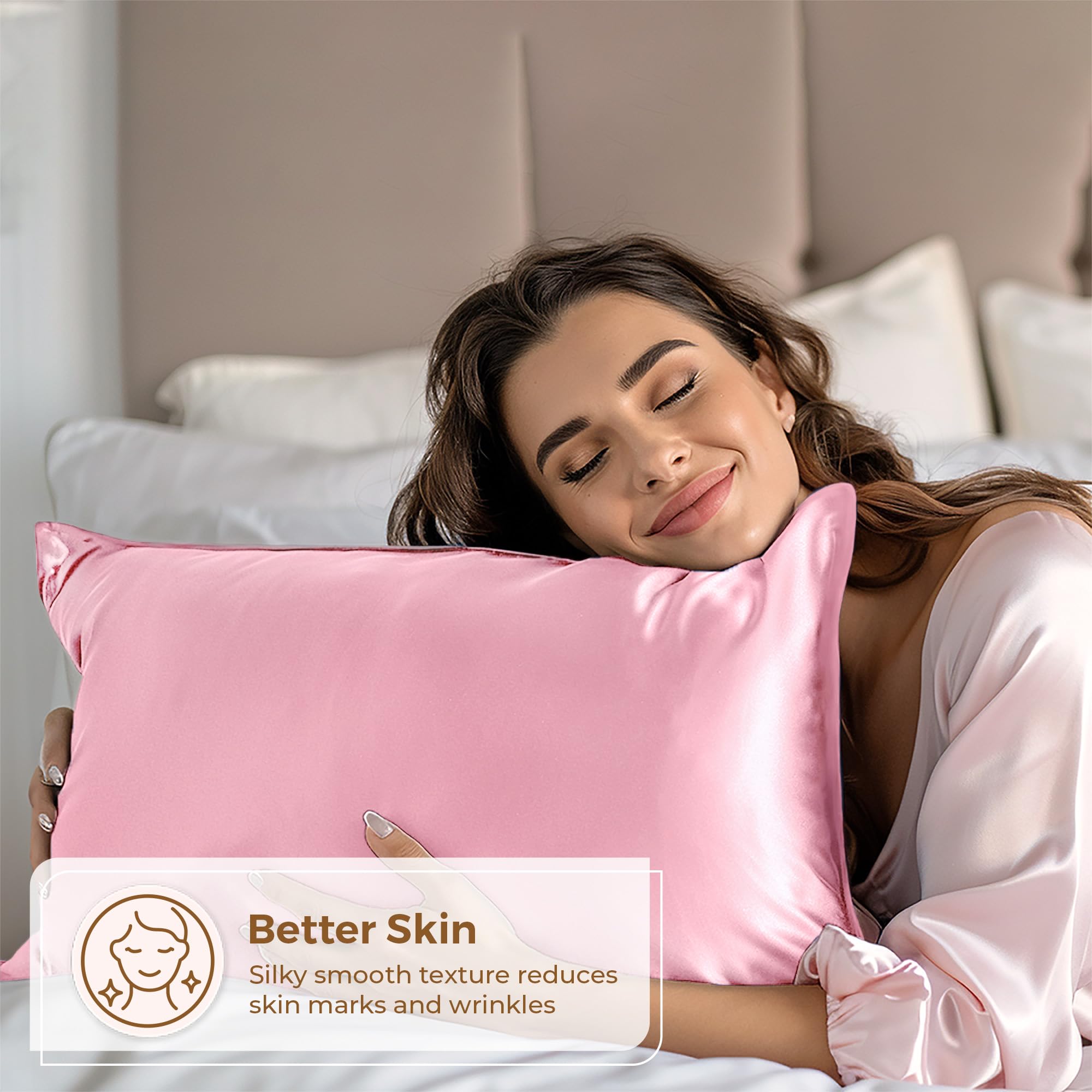 Pure Bedding Satin Pillowcase 2 Pack - King Size (20''X40'', Pink) - Silky Pillow Cases For Hair And Skin - Satin Pillow Covers