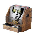 Vondream Vinyl Record Storage With Drawer, Vinyl Record Box Case Crate, Desktop Metal & Wooden Lp Record Crate, Holds Up To 60 R