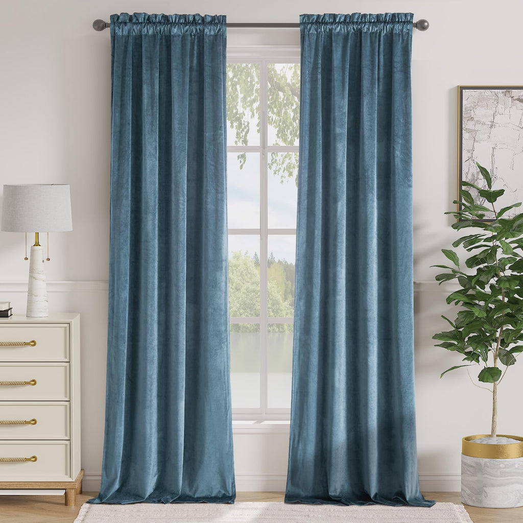 Lazzzy Blue Velvet Curtains Room Darkening Curtains 120 Inch Long Window Drapes For Bedroom Living Room Luxury Window Treatment 2 Panels Rod Pocket, W42 X L120