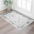 3 X 5 Ivory And Charcoal Oriental Distressed Washable Area Rug