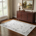 4 X 6 Ivory And Charcoal Oriental Distressed Washable Area Rug