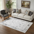5 X 7 Ivory And Charcoal Oriental Distressed Washable Area Rug